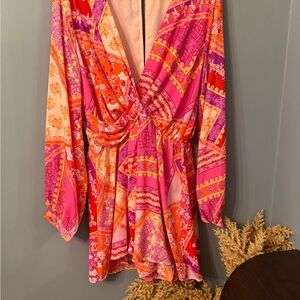 VICI Florentine Printed Fitted Waist Romper - Pink/Multi / XL